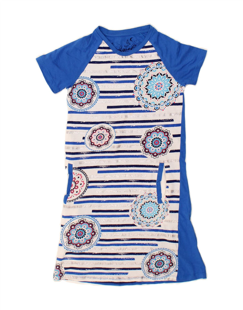 DESIGUAL Girls T-Shirt Dress 11-12 Years Blue Striped Cotton Vintage Desigual and Second-Hand Desigual from Messina Hembry 