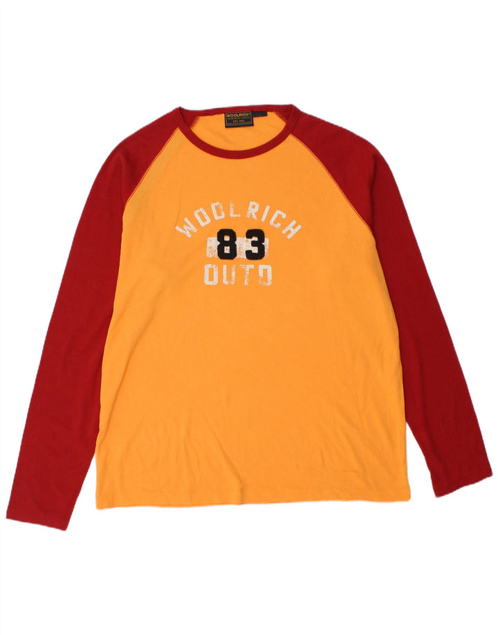 Woolrich Mens Graphic Top Long Sleeve Large Orange Colourblock Cotton