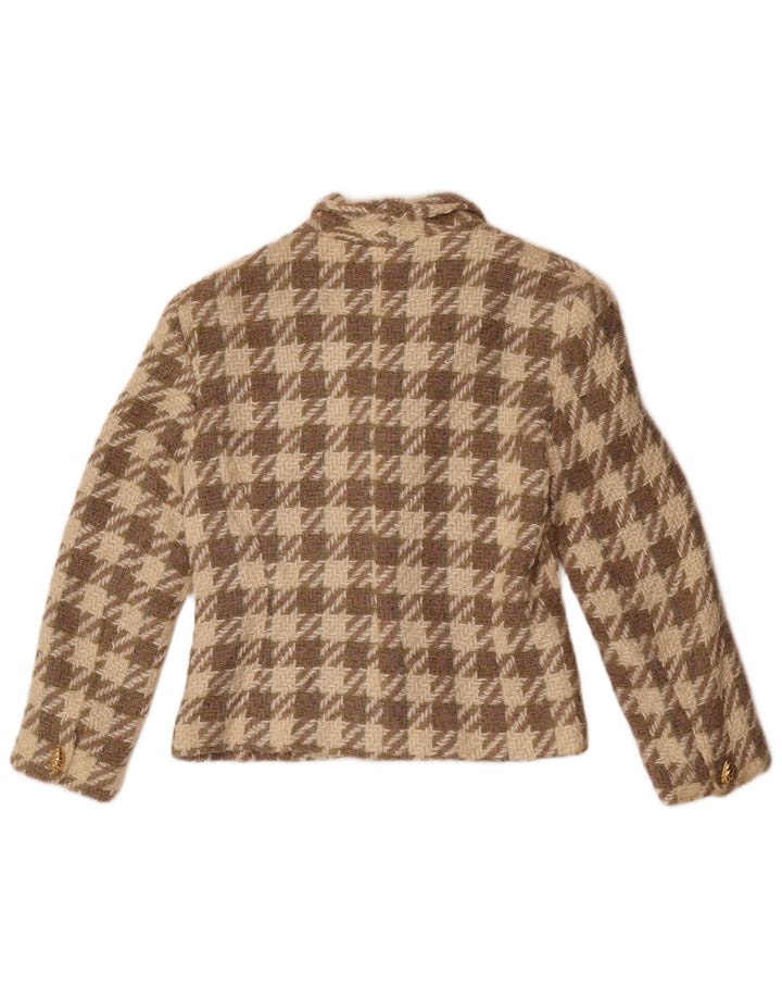 Vintage Womens 3 Button Blazer Jacket UK 12 Medium Brown Houndstooth