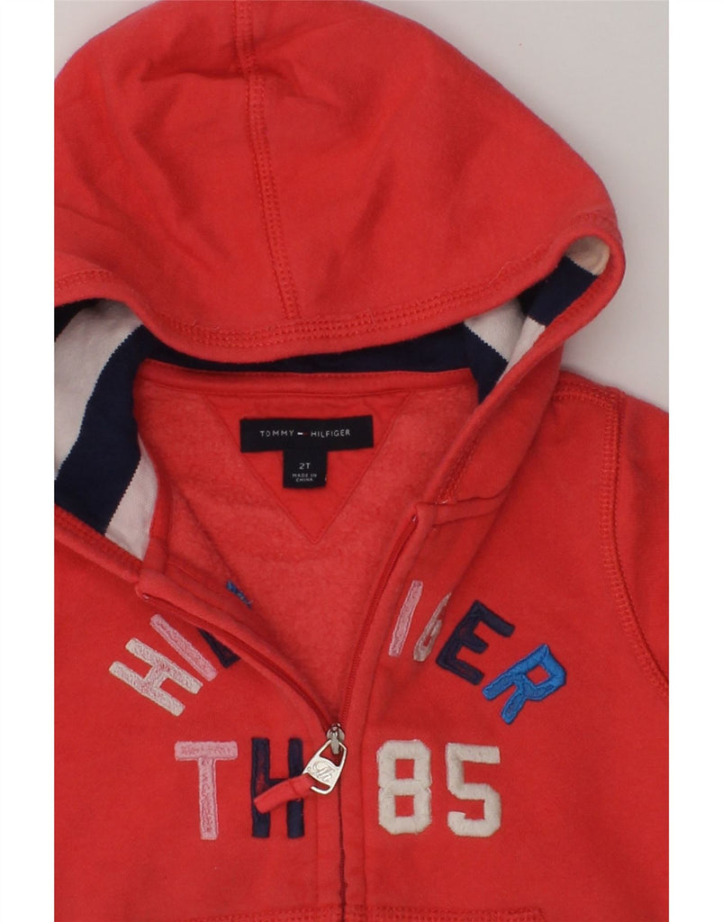 TOMMY HILFIGER Girls Graphic Zip Hoodie Sweater 2-3 Years Red Cotton | Vintage Tommy Hilfiger | Thrift | Second-Hand Tommy Hilfiger | Used Clothing | Messina Hembry 