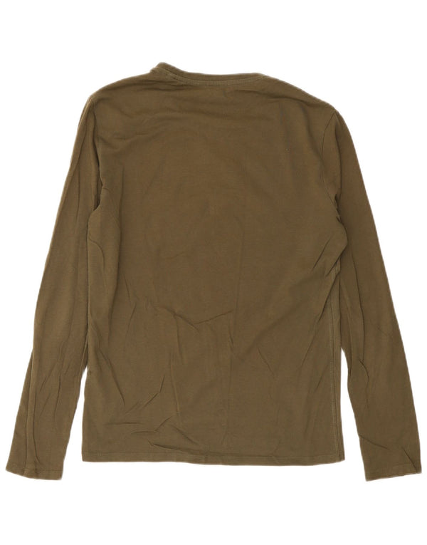 Guess Mens Slim Fit Graphic Top Long Sleeve XS Khaki Cotton