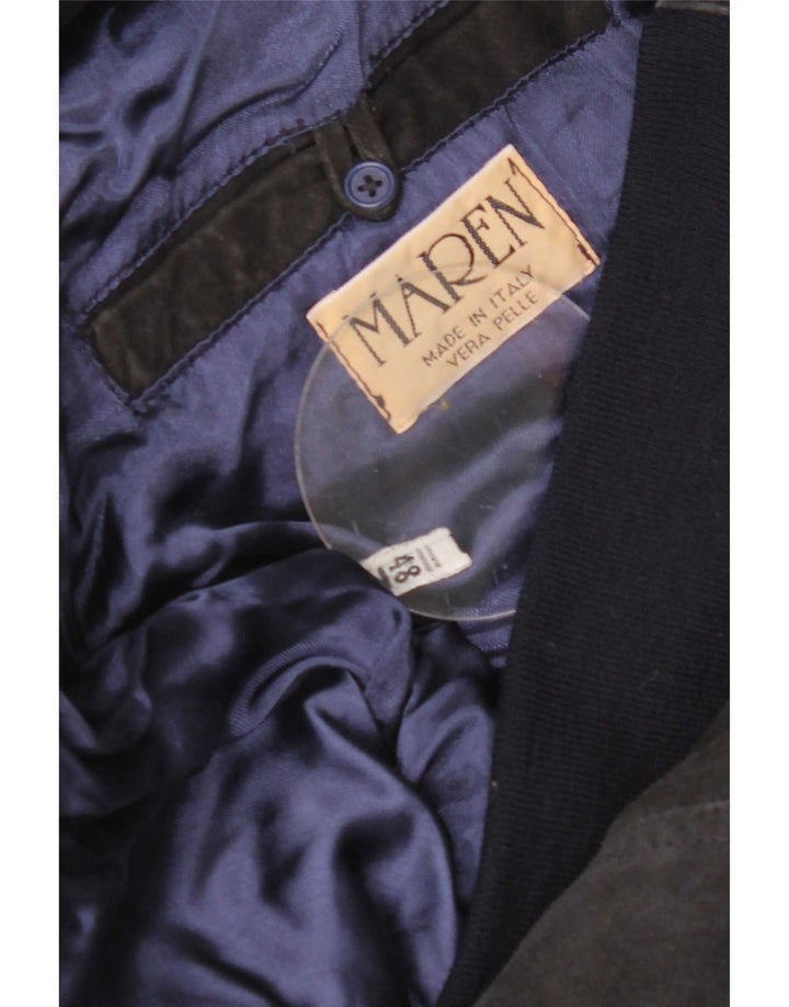 Maren Mens Suede Bomber Jacket IT 48 Medium Navy Blue Leather
