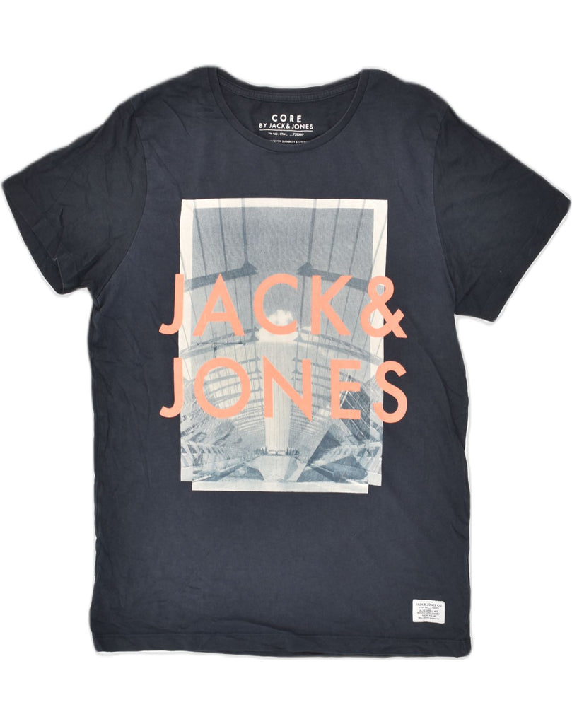 JACK & JONES Mens Graphic T-Shirt Top Large Navy Blue Cotton | Vintage Jack & Jones | Thrift | Second-Hand Jack & Jones | Used Clothing | Messina Hembry 