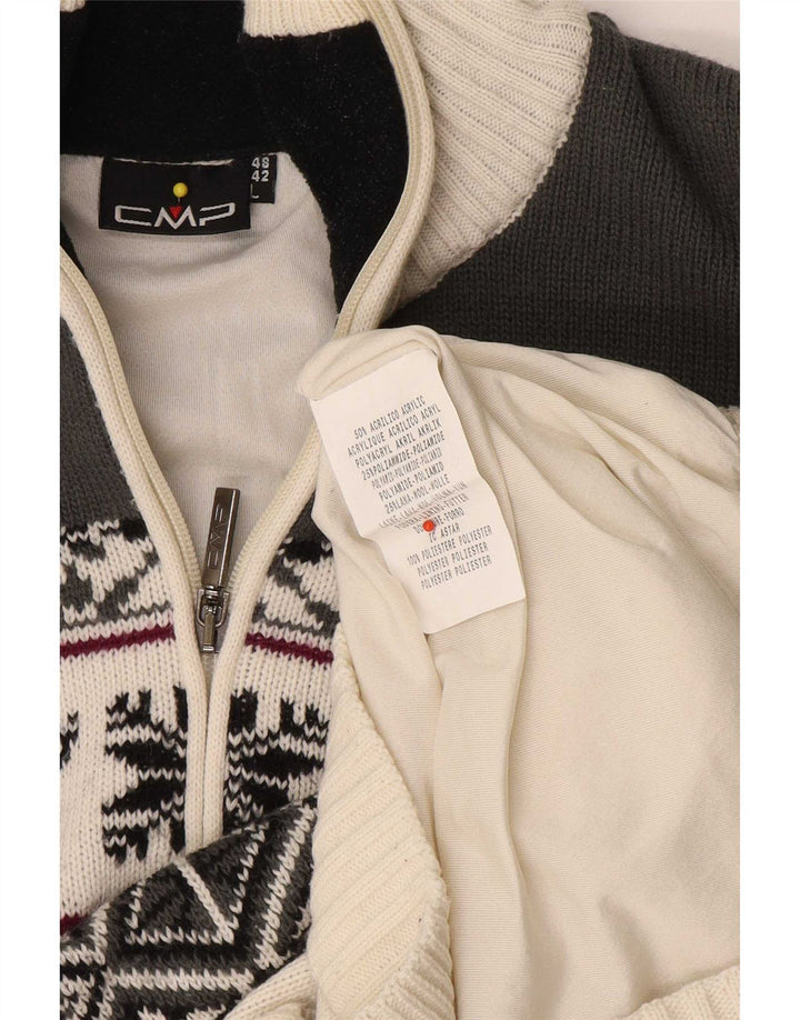 CMP Mens Zip Neck Jumper Sweater Large White Fair Isle Acrylic