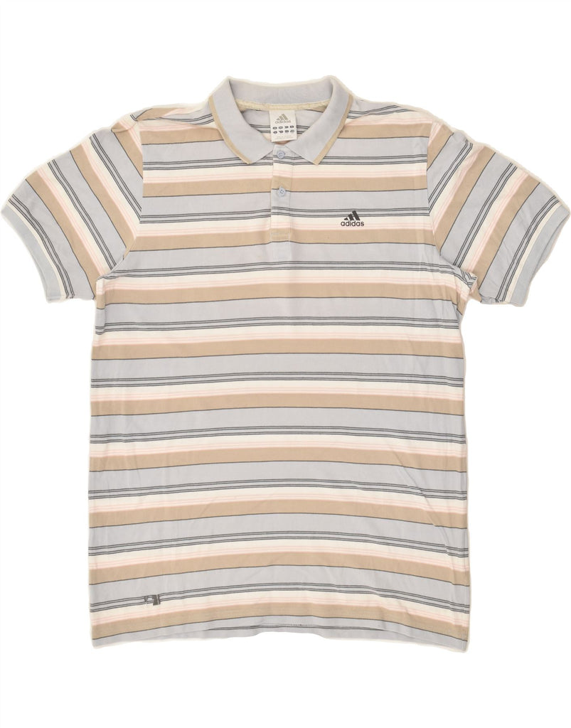 ADIDAS Mens Polo Shirt Large Grey Striped | Vintage Adidas | Thrift | Second-Hand Adidas | Used Clothing | Messina Hembry 