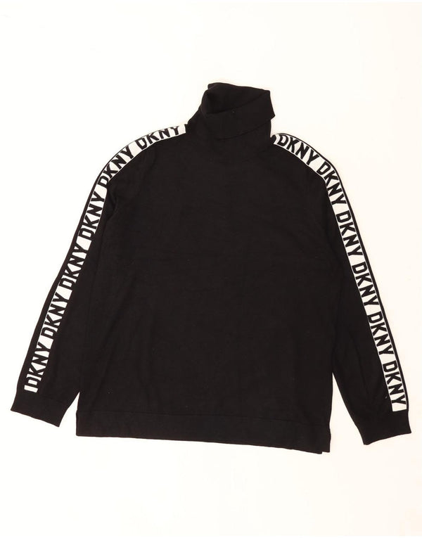 Dkny Mens Graphic Roll Neck Jumper Sweater Large Black Colourblock Viscose
