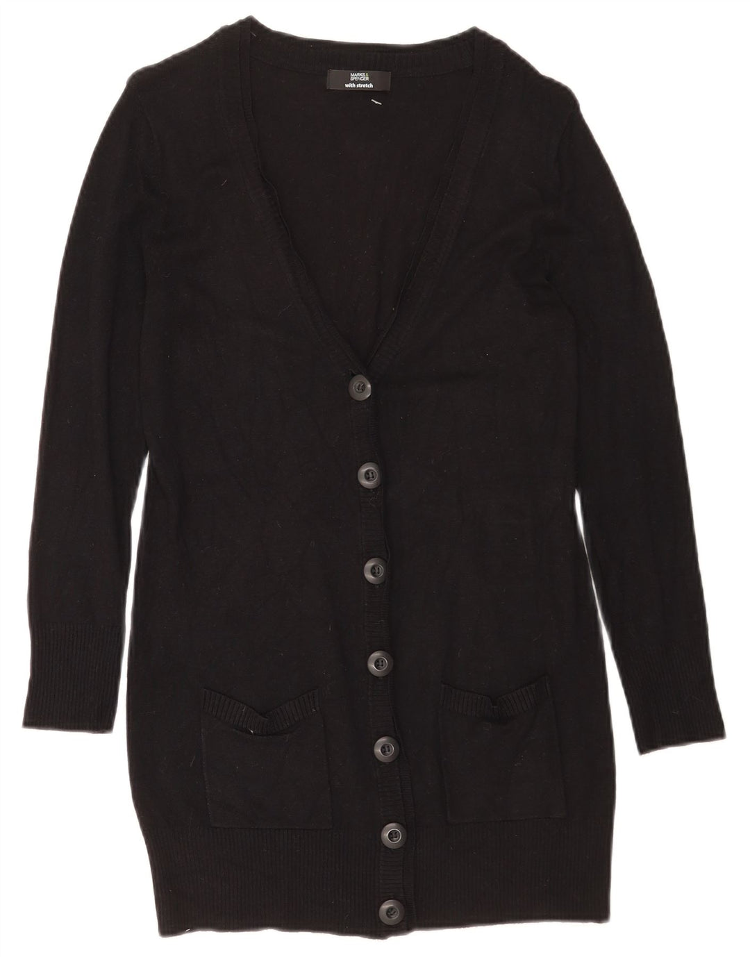 Marks & Spencer Womens Longline Cardigan Sweater UK 10 Small Black Viscose
