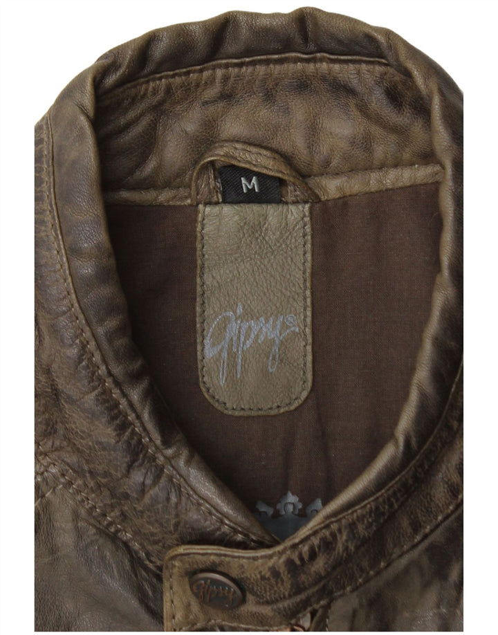 Gipsy Mens Leather Racer Jacket UK 38 Medium Brown