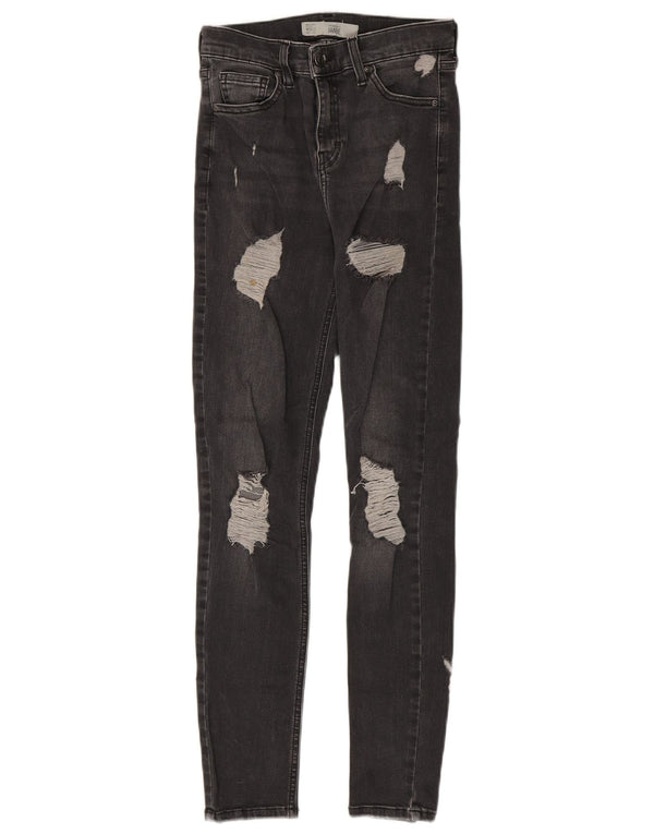 Topshop Womens Jamie Distressed Skinny Jeans W26 L28 Grey Cotton