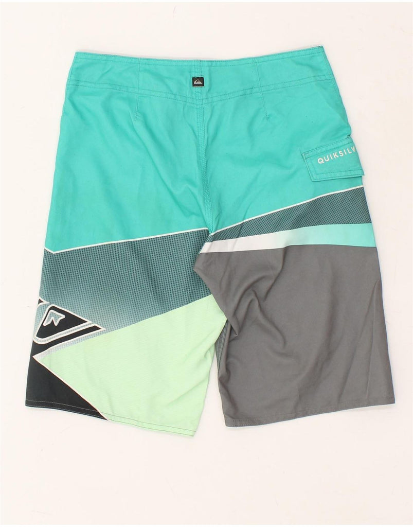 QUIKSILVER Mens Graphic Swimming Shorts W26 XS Turquoise Colourblock | Vintage Quiksilver | Thrift | Second-Hand Quiksilver | Used Clothing | Messina Hembry 