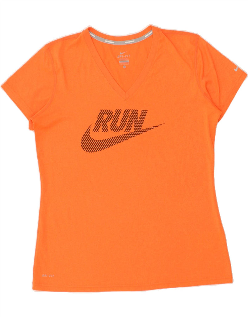 NIKE Womens Dri Fit Graphic T-Shirt Top UK 16 Large Orange Polyester | Vintage Nike | Thrift | Second-Hand Nike | Used Clothing | Messina Hembry 