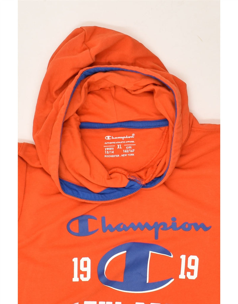 CHAMPION Boys Graphic Hoodie Jumper 13-14 Years XL Orange | Vintage Champion | Thrift | Second-Hand Champion | Used Clothing | Messina Hembry 