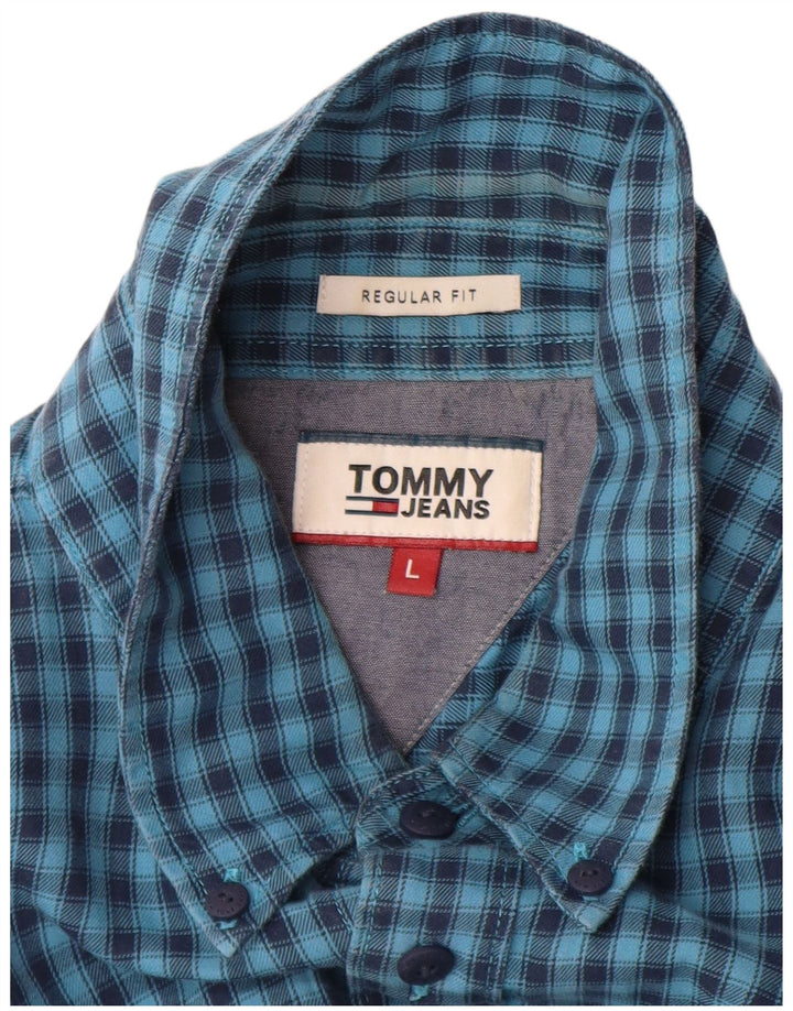 TOMMY HILFIGER Mens Regular Fit Shirt Large Blue Check Cotton