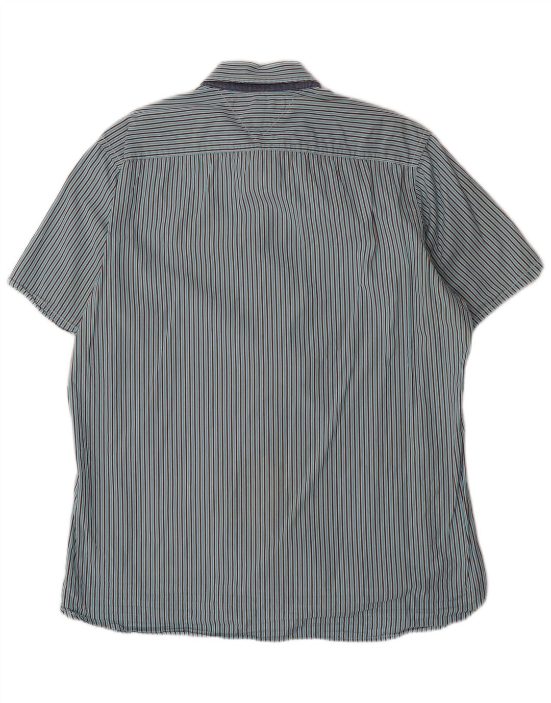 TOMMY HILFIGER Mens Custom Fit Short Sleeve Shirt Large Blue Striped