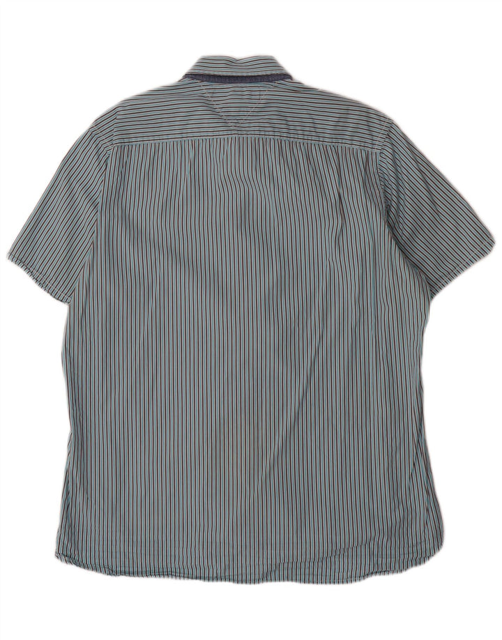 TOMMY HILFIGER Mens Custom Fit Short Sleeve Shirt Large Blue Striped