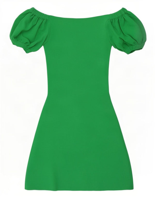 Zara Womens Off Shoulder Dress UK 12 Medium Green Viscose