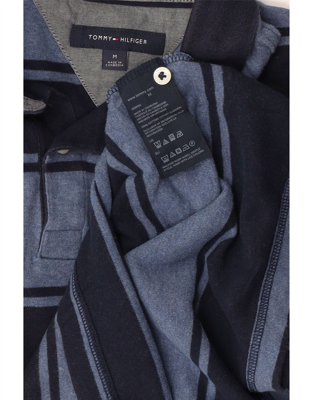 Tommy Hilfiger Mens Polo Shirt Medium Navy Blue Striped Cotton