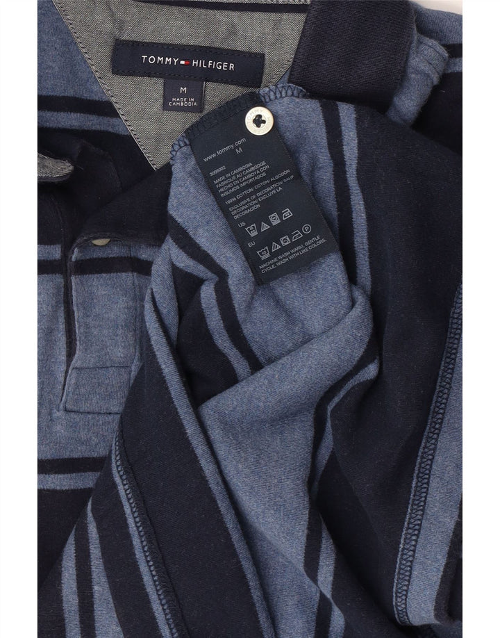 Tommy Hilfiger Mens Polo Shirt Medium Navy Blue Striped Cotton