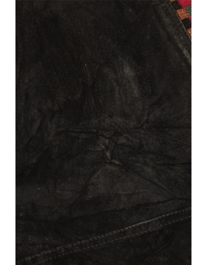 VINTAGE Womens Oversized Suede Jacket UK 18 XL Black Geometric Leather