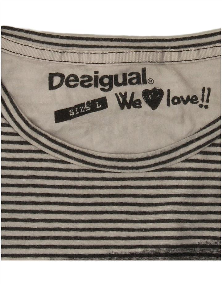 Desigual Mens Graphic Top Long Sleeve Large Grey Pinstripe