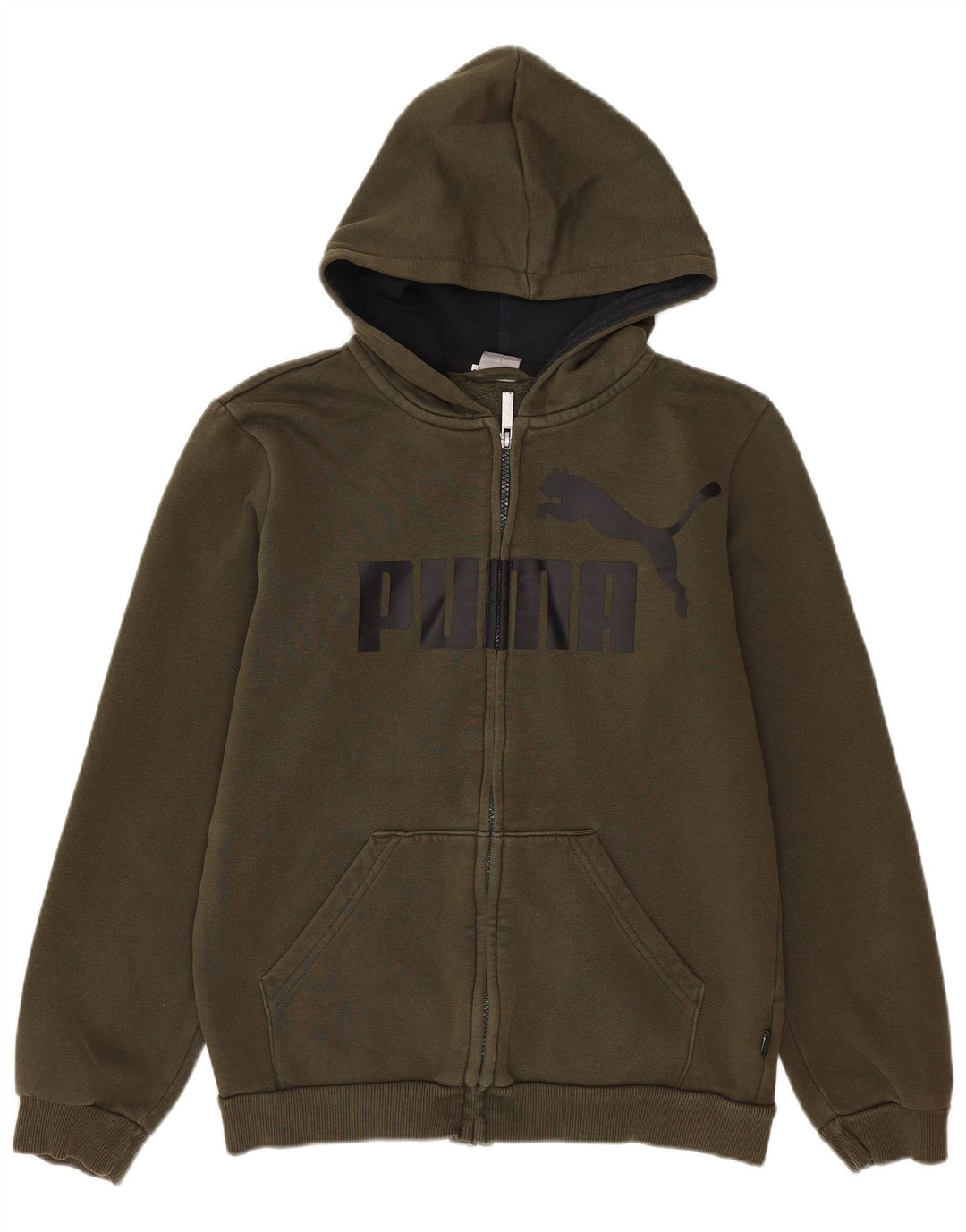 PUMA Boys Graphic Zip Hoodie Sweater 13-14 Years Khaki Cotton