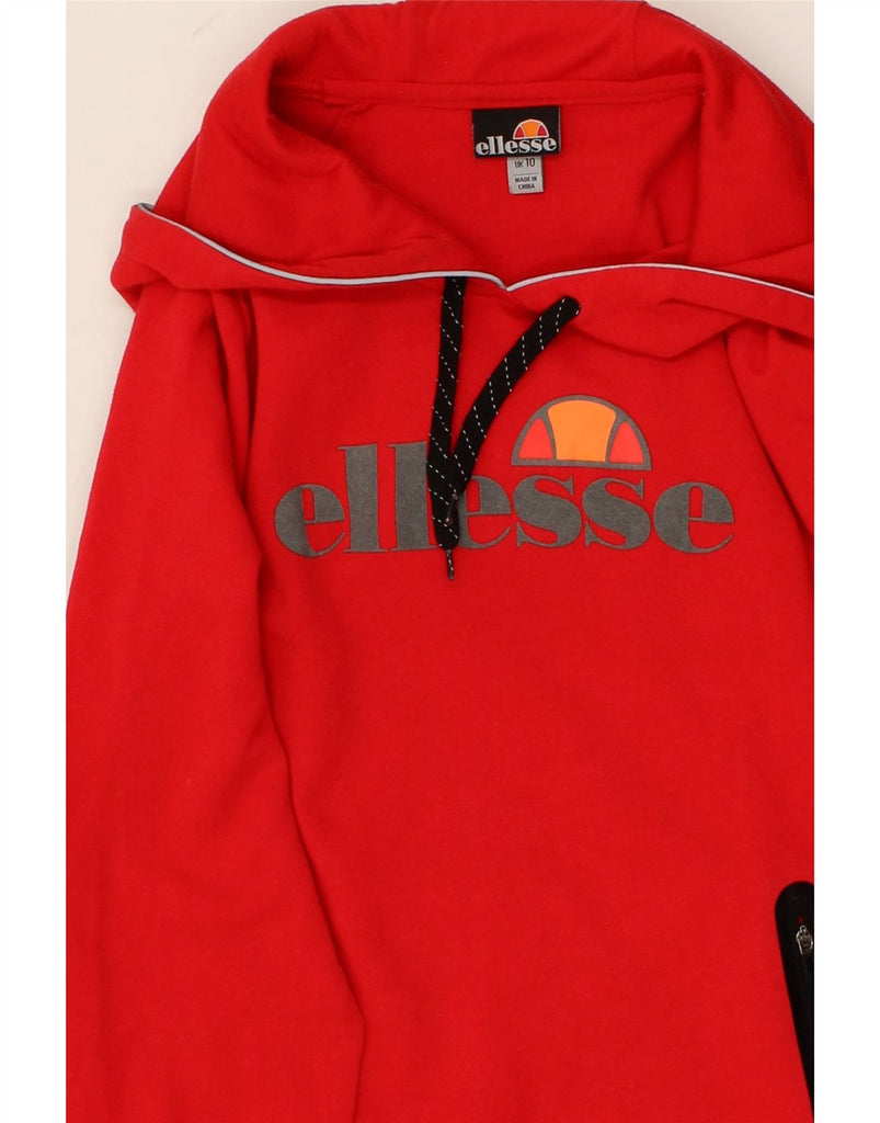 ELLESSE Womens Graphic Hoodie Jumper UK 10 Small  Red Cotton Vintage Ellesse and Second-Hand Ellesse from Messina Hembry 