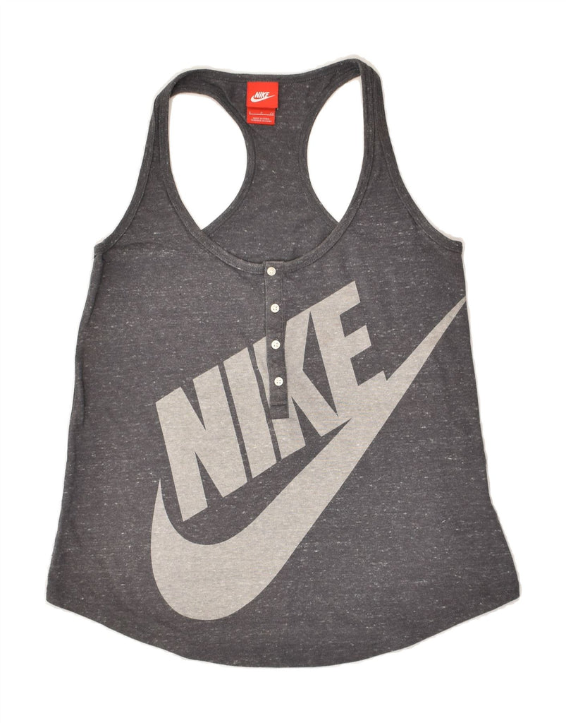 NIKE Womens Graphic Vest Top UK 10 Small Grey Cotton | Vintage Nike | Thrift | Second-Hand Nike | Used Clothing | Messina Hembry 