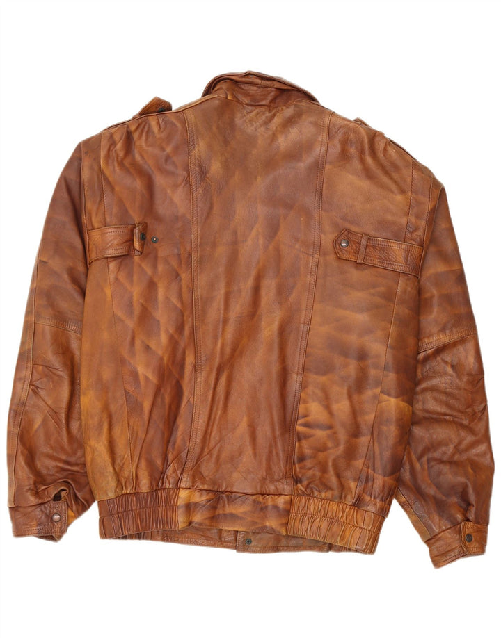 Vintage Mens Military Leather Jacket UK 44 2XL Brown Leather