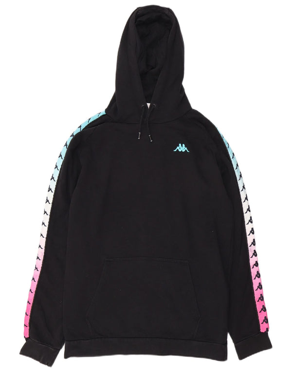 Kappa Mens Graphic Hoodie Jumper XL Black Colourblock Cotton