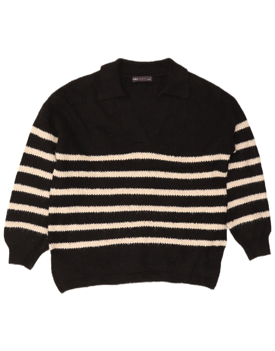 Marks & Spencer Womens Polo Neck Jumper Sweater UK 14 Medium Black Striped