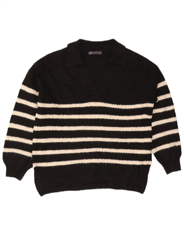 Marks & Spencer Womens Polo Neck Jumper Sweater UK 14 Medium Black Striped