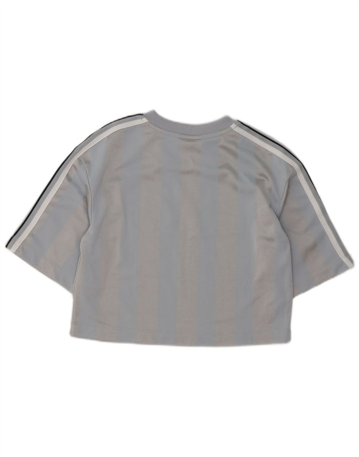 Nike Womens Crop T-Shirt Top UK 10 Small Grey Striped Polyester