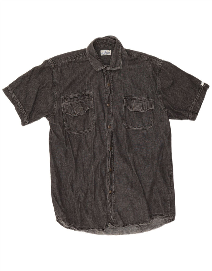 Giani Feroti Mens Short Sleeve Denim Shirt Medium Black