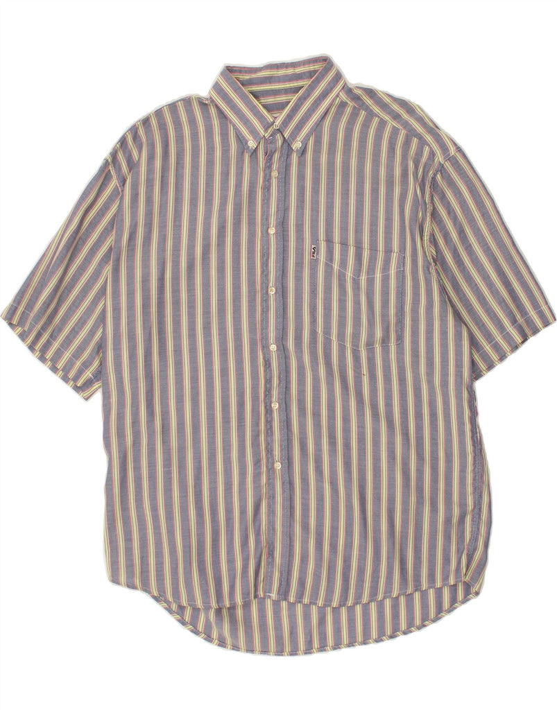 FILA Mens Short Sleeve Shirt XL Blue Striped Cotton | Vintage Fila | Thrift | Second-Hand Fila | Used Clothing | Messina Hembry 