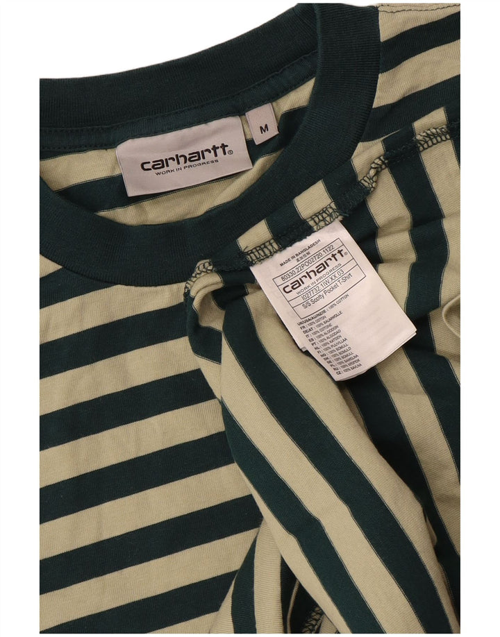 Carhartt Mens T-Shirt Top Medium Green Striped Cotton