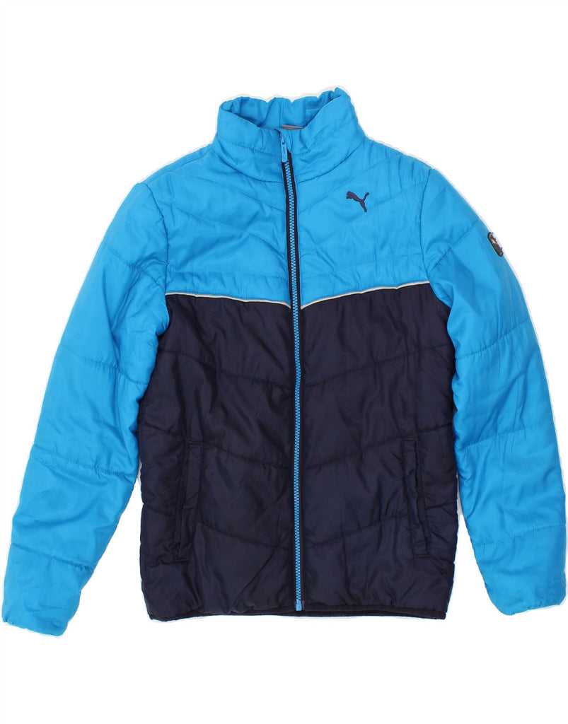 PUMA Boys Padded Jacket 11-12 Years Blue Colourblock Polyester Vintage Puma and Second-Hand Puma from Messina Hembry 