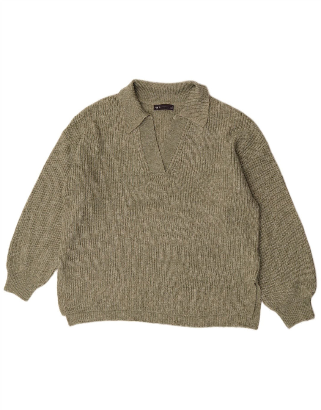 Marks & Spencer Womens Oversized Polo Neck Jumper Sweater UK 16 Large Khaki