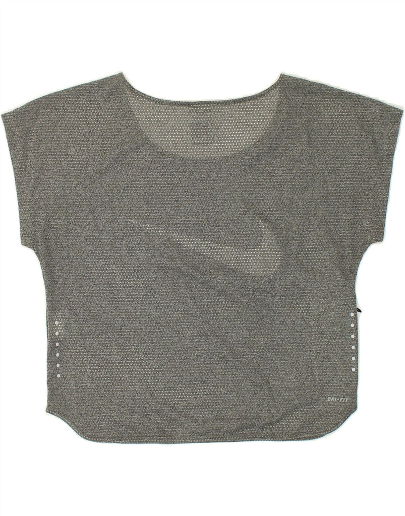 NIKE Womens Dri Fit Crop Graphic T-Shirt Top UK 14 Medium Grey Polyester | Vintage Nike | Thrift | Second-Hand Nike | Used Clothing | Messina Hembry 