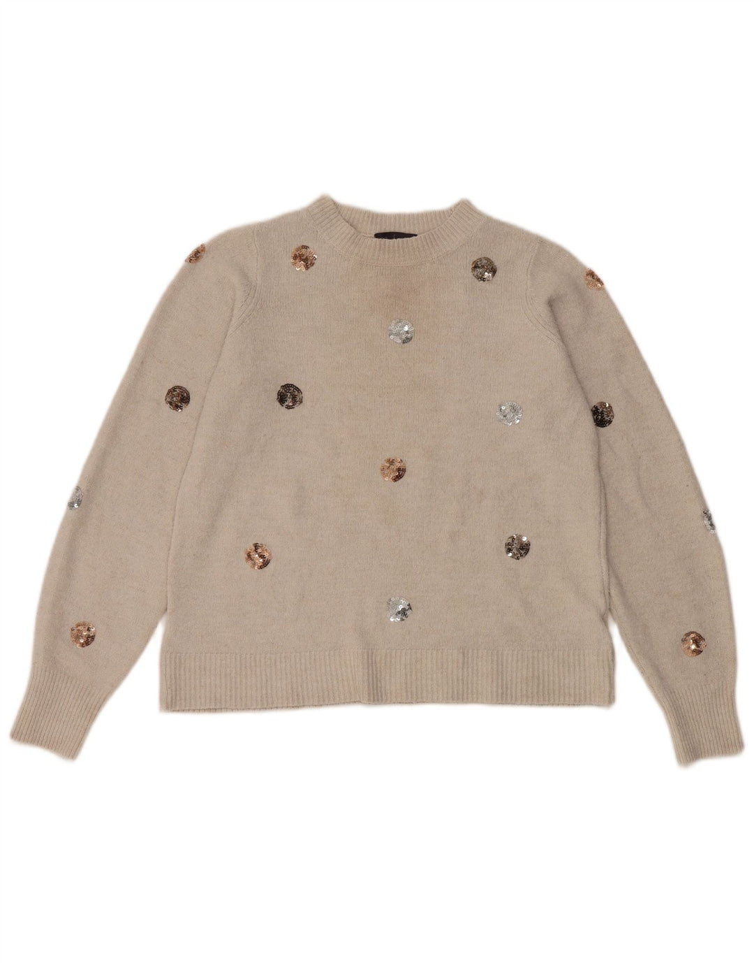 Marks & Spencer Womens Crop Crew Neck Jumper Sweater UK 10 Small Beige