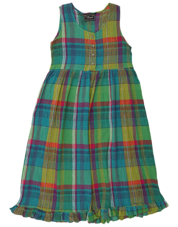 Vintage Womens Sleeveless Maxi Dress UK 14 Large Multicoloured Check Cotton