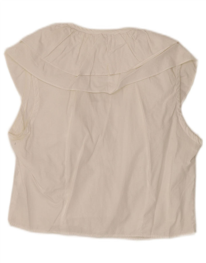 Benetton Womens Sleeveless Blouse Top IT 44 Medium Off White Cotton