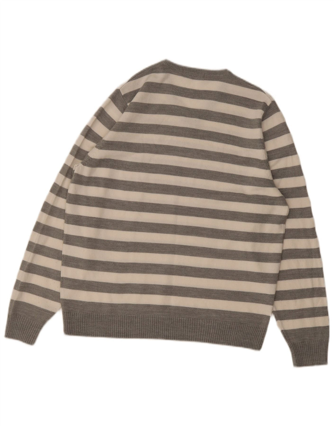 Marks & Spencer Mens Autograph V-Neck Jumper Sweater Medium Grey Striped