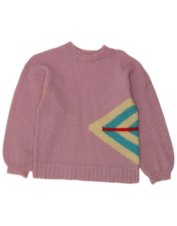 Vintage Womens Boat Neck Jumper Sweater UK 8 Small Pink Geometric