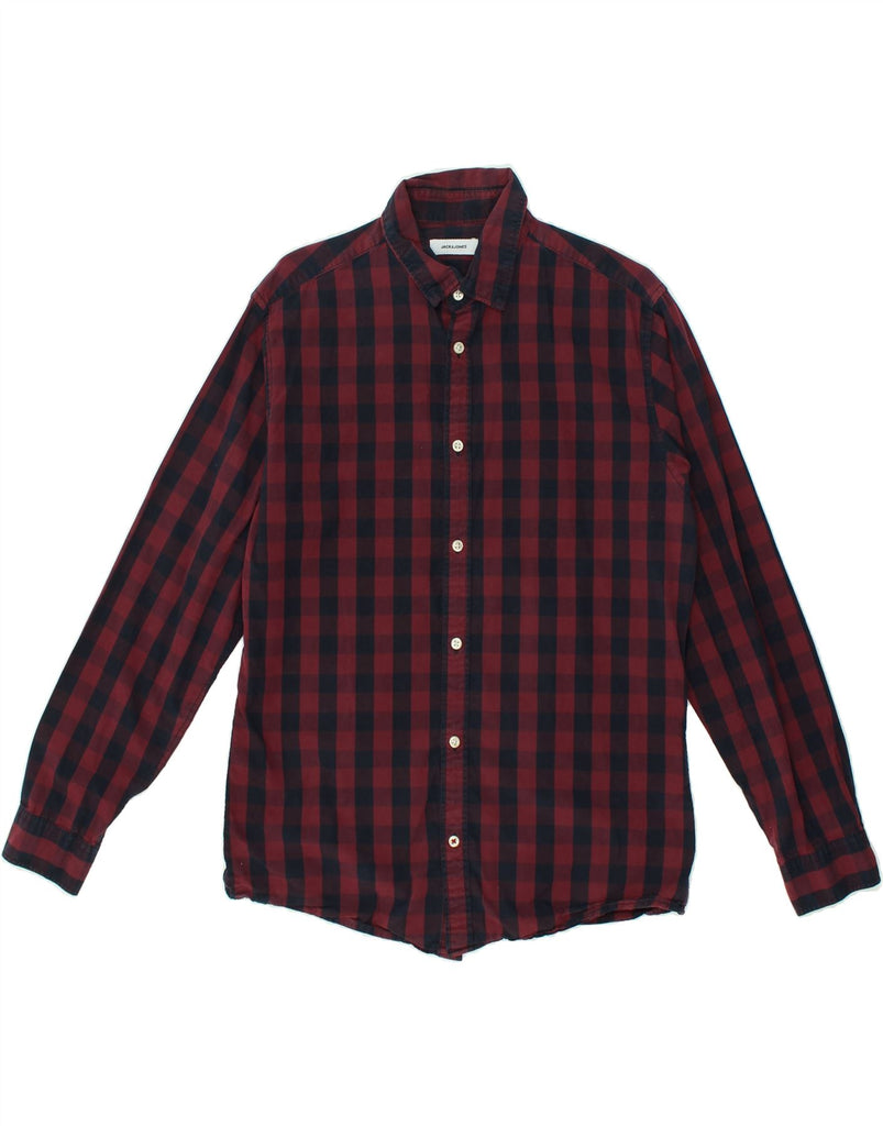 JACK & JONES Mens Shirt Large Burgundy Gingham Cotton | Vintage Jack & Jones | Thrift | Second-Hand Jack & Jones | Used Clothing | Messina Hembry 