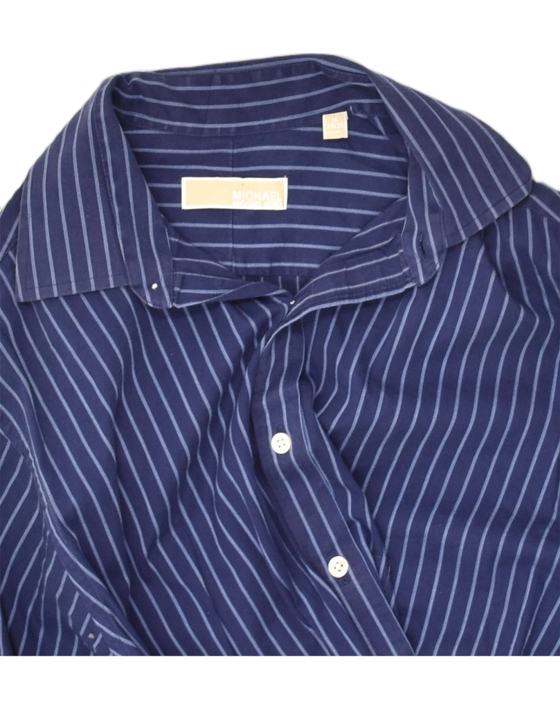 MICHAEL KORS Mens Shirt Size 16 Large Navy Blue Pinstripe Cotton | Vintage Michael Kors | Thrift | Second-Hand Michael Kors | Used Clothing | Messina Hembry 