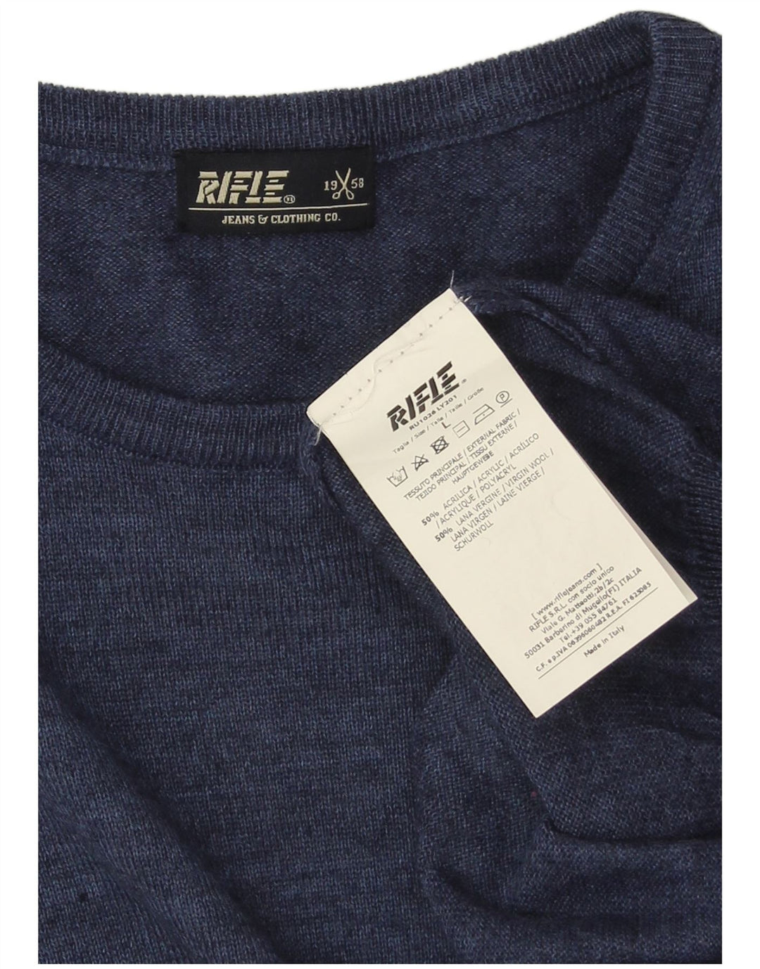 Rifle Mens Crew Neck Jumper Sweater Large Blue Acrylic
