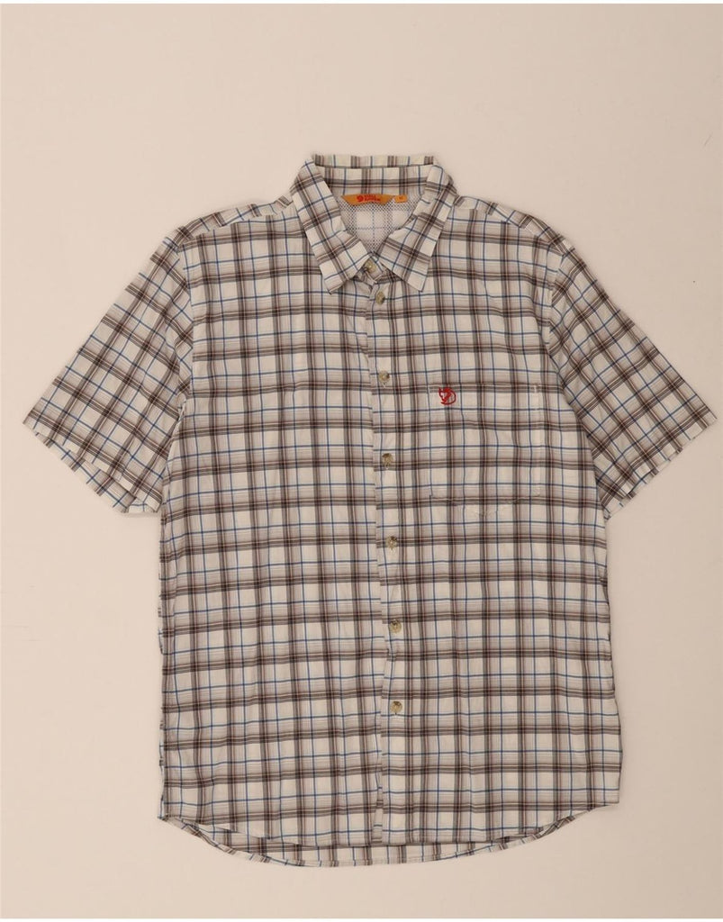 FJALL RAVEN Mens Short Sleeve Shirt Medium White Check Polyester Vintage Fjall Raven and Second-Hand Fjall Raven from Messina Hembry 