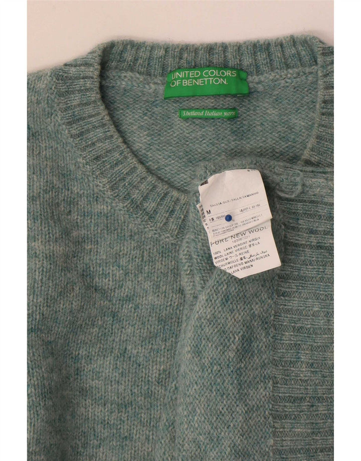 Benetton Womens Crew Neck Jumper Sweater UK 14 Medium Green Wool