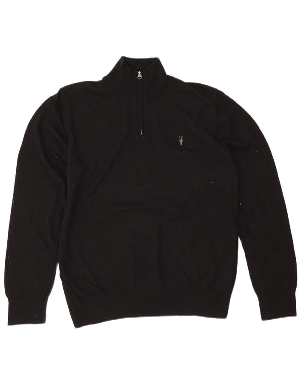 All Saints Mens Zip Neck Jumper Sweater 2XL Black Wool