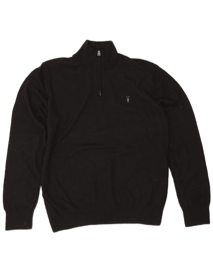 All Saints Mens Zip Neck Jumper Sweater 2XL Black Wool